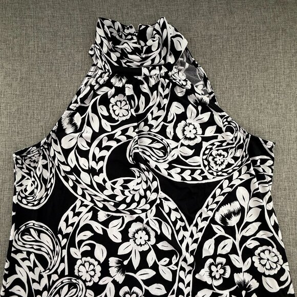 MSK Shift Dress high Halter Neck black & White Medium Floral Stretchy Sleeveless - Picture 2 of 11
